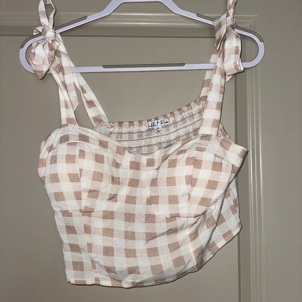 Light Brown Gingham Crop Top